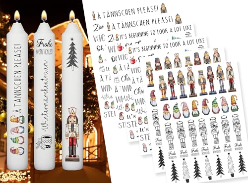 Sugeru 6 PCS Kerzentattoos Weihnachten (200+ Muster) - DIN A5,Wassertransferdruck | DIY asserschiebefolie Kerzenfolie | Kerzenaufkleber Weihnachts Sticker | Deko,Ostern,Adventskerze (Adventstag II) von Sugeru