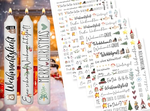 Sugeru 6 PCS Kerzentattoos Weihnachten (200+ Muster) - DIN A5,Wassertransferdruck | DIY asserschiebefolie Kerzenfolie | Kerzenaufkleber Weihnachts Sticker | Deko,Ostern,Adventskerze (Weihnachten II) von Sugeru