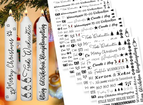 Sugeru 6 PCS Kerzentattoos Weihnachten (200+ Muster) - DIN A5,Wassertransferdruck | DIY asserschiebefolie Kerzenfolie | Kerzenaufkleber Weihnachts Sticker | Deko,Ostern,Adventskerze (Weihnachten III) von Sugeru