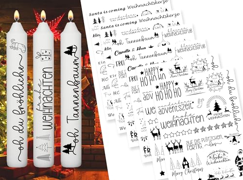 Sugeru 6 PCS Kerzentattoos Weihnachten (200+ Muster) - DIN A5,Wassertransferdruck | DIY asserschiebefolie Kerzenfolie | Kerzenaufkleber Weihnachts Sticker | Deko,Ostern,Adventskerze (Weihnachten IV) von Sugeru