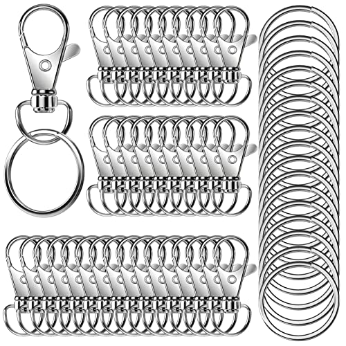 50 x hochwertige drehbare Karabinerhaken mit Schlüsselringen, Metall-Schlüsselanhänger-Clip und Schlüsselring, 25 x Schlüsselanhänger-Haken und 25 x Schlüsselringe für Schlüsselbänder, Basteln, von Sugiury