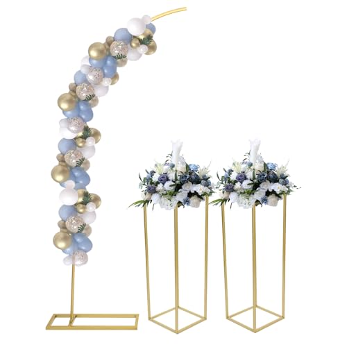 Blumenständer, Ballonbogenständer und 2 Rechteckig Blumenständer, Bogenhintergrundständer Metall für Partys, Hochzeitsblumenständer, für Hochzeiten, Bankette, Partydekorationen, Golden von SuhoFutus