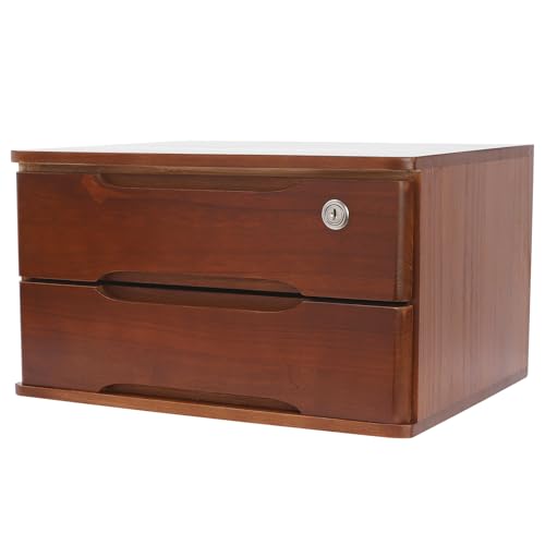 Schubladenbox Holz, 2 Ebenen Schreibtisch Organizer mit Abschließbaren Schubladen, Mini Kommode Abschließbarer Aufbewahrungsschrank, 39 * 30 * 21.5 cm, für Büros, Schlafzimmer usw (Walnuss) von SuhoFutus