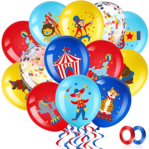 Suilung 60er Pack Karneval Party Luftballons Dekorationen, 12 Zoll Zirkus Tier Latex Konfetti Luftballons für Karneval Geburtstag Clown Party Schausteller Party Baby Shower Zubehör von Suilung