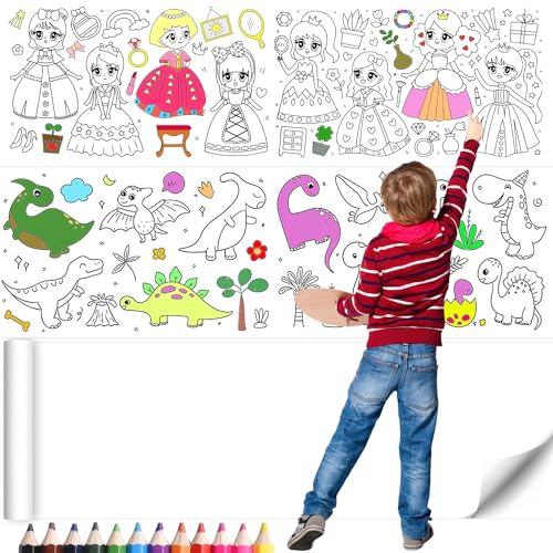 3 Stück Schneidbare Zeichenrolle Malrolle Zeichenrolle Diy-Malerei Buntes Gefülltes Malpapier Kinder 30 x 300 Cm Drawing Paper Blanko-Zeichnung Schriftrolle und 12 Buntstiften für Jungen Mädchen von Suitedget