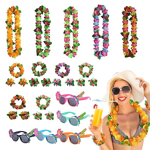 Suitedget B-090 25 Stück Hawaii Kette Blumen Partybrille Party Sonnenbrille Hawaii Party Deko Perfekt für Eine Tropische Luau-Party von Suitedget