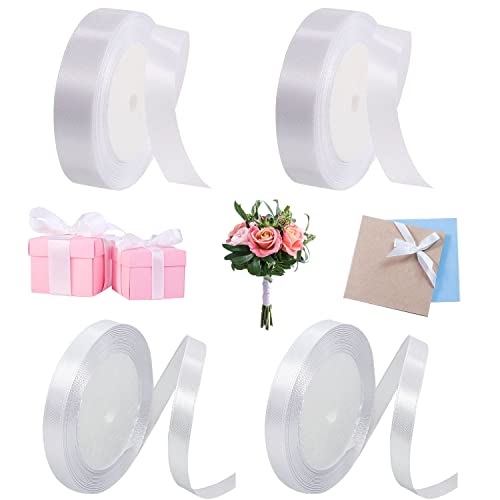 4Pcs 22m Geschenkband Weiss Ribbon Dekoratives Seidenband Geschenkbandmit Weiß Satinband Geeignet Für Hochzeitsdekoration, Geschenkverpackung, Straußdekoration（22m*0.6cm, 22m*2cm) von Suitedget