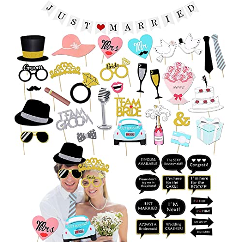 53 Stück Foto Requisiten Fotobox Accessoires Hochzeit Hochzeit Deko Wedding Decoration Hochzeit Foto Requisiten Mit Just Married Hochzeit Banner Für Hochzeit Dekoration Hochzeitsdeko（A） von Suitedget