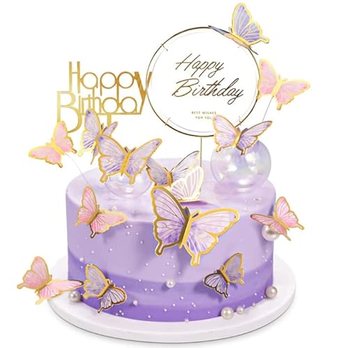 22 Stück Happy Birthday Tortendeko Geburtstag Cake Topper, 20Pcs Dimensional Schmetterling Geburtstag Kuchen Topper, Perfekt Für Die Dekoration Kuchendeko Geburtstag Mädchen Geburtstagskuchen von Suitedget