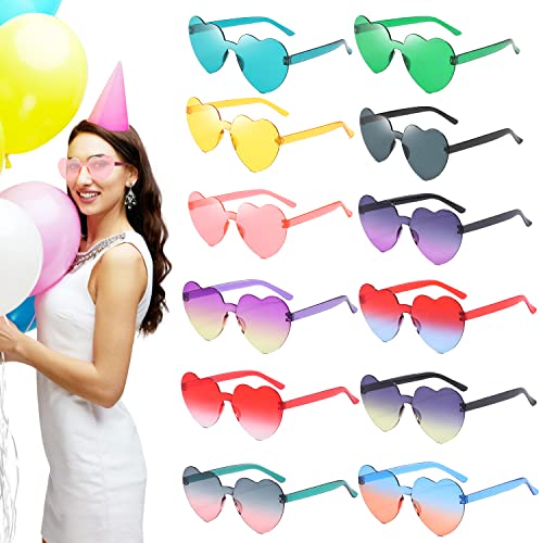 Suitedget 12 Farben Party Brillen Herzförmigen Lustige Partybrille Herzchen Sonnenbrille Spaß Gläser Herzbrille Rave Brille Party Accessoires Für Urlaub Parteien, Geburtstagsfeiern Foto Requisiten von Suitedget