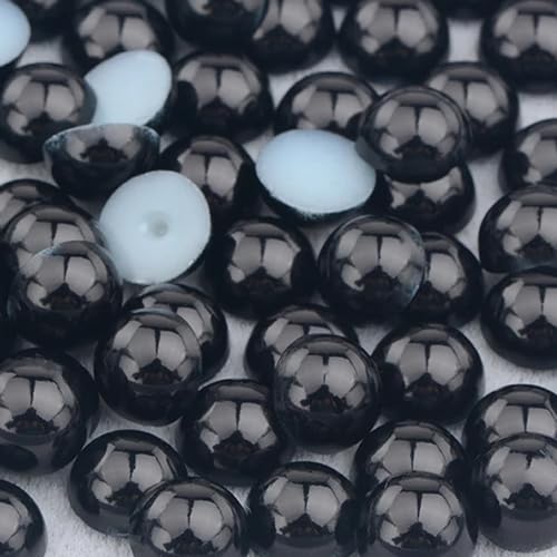 Sukiiy 1000 Stück 8 mm flache halbe Perlen, schwarze Nachahmung, halbrunde flache Rückseite, Perlen für Bastelprojekte, flache Rückseite, runde Perlen für Crocs, Schuhe, Tassen, Hochzeit von Sukiiy