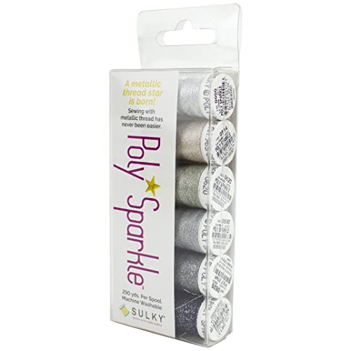 Sulky 30wt Poly Sparkle Thread 6/Pkg-Silver Sampler Assortment von Sulky