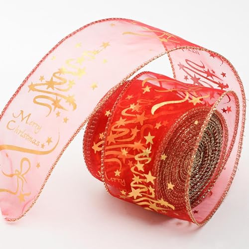 Christmas Ribbon, Wired Christmas Ribbon Roll, Ribbon Wrapping, Gifft Wrapping, Wrapping Christmas Ribbon, Premium 2.5-inch Wired Christmas Ribbon Eye-catching Design for X Mas Gifft Wrapping von Sulxyi