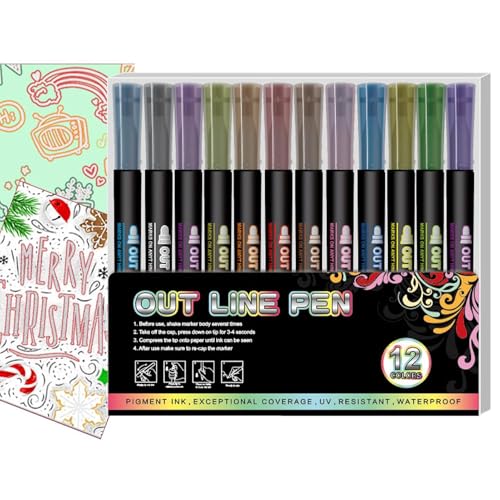 Metalllic Marker Pens, Colors Glitter Pen, Marker Pen for Highlight, Pens Drawing Markers, Highlight Pens Set, Vibrant 12-color Glitter Set Quick-drying Ink for School, Art Crafttts, Christmas Card von Sulxyi