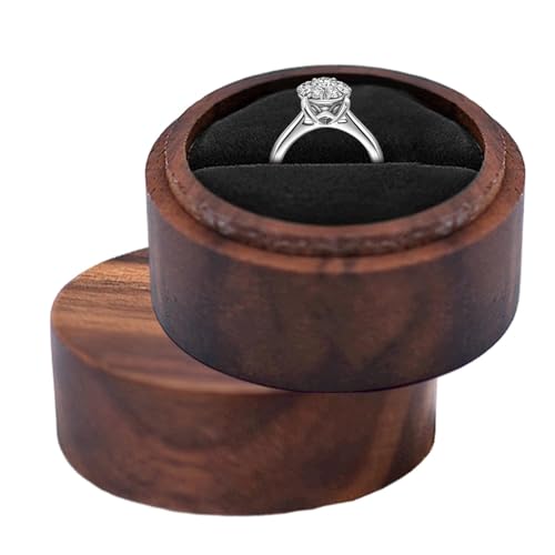 Ringbox aus Holz, runde Schmuckschatulle, tragbare Ringbox, Eheringbox, runder Ring-Organizer, elegantes rundes Design, kompakt und tragbar, vielseitig einsetzbar über Hochzeiten hinaus für Hochzeit, von Sulxyi