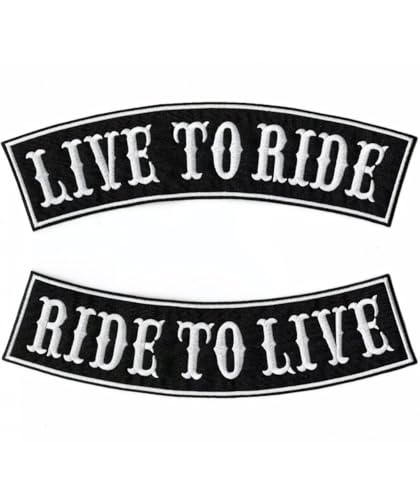 2 Stück Rocker LIVE TO RIDE | "Ride to Live" Aufnäher zum Aufbügeln für Motorradwesten und Westen, zum Aufbügeln, für Motorradwesten, Stickerei auf Pilot Motorcycle, DIY-Weste. von Suma Shop