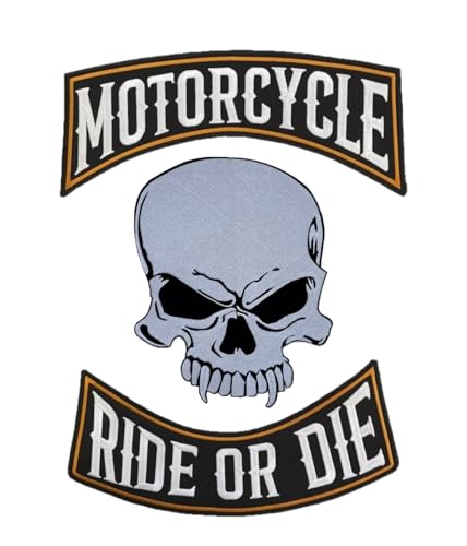 2er-Set bestickte Aufnäher Biker "Motorcycle | Ride Or Die " + Totenkopf Vampire Patches zum Aufbügeln für Weste und Motorradjacke zum Dekorieren von Motorradjacken, Stickerei auf Kleidung Zubehör, von Suma Shop