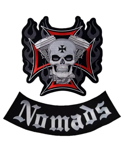 Aufnäher, Motiv: Totenkopf, Stern, Maltesa, "Nomads", zum Aufbügeln, für Motorradwesten und Westen, 2 Stück von Suma Shop