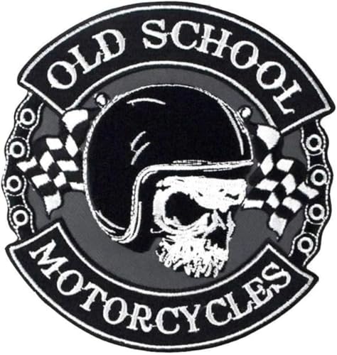 Aufnäher, Motiv: Totenkopf Old School Motorcycles zum Aufnähen oder Aufbügeln, zum Aufnähen oder Aufbügeln | MC-Aufkleber für Motorradfahrer | DIY von Suma Shop