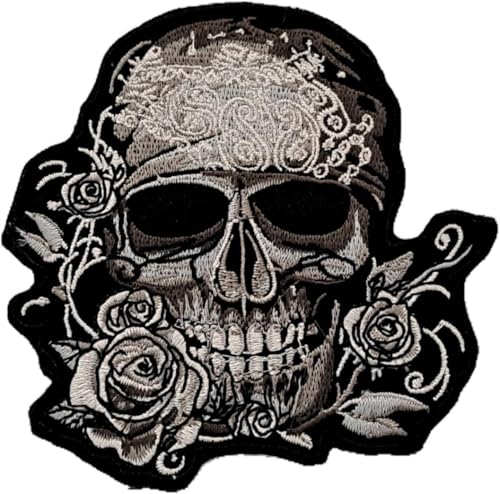 Aufnäher zum Aufnähen oder Aufbügeln, Motiv: Totenkopf - Pirates - Totenkopf - Pirates | Biker zum Aufbügeln/Aufbügeln | Sticker MC Biker | DIY (schwarz-weiß, kein Club) von Suma Shop