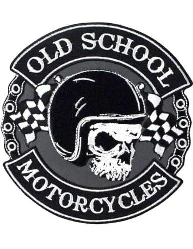 BIG PATCH bestickter Aufnäher zum Aufbügeln, Motiv: Totenkopf, Old School, zum Aufnähen auf Motorradweste, Jacke oder Kleidung von Suma Shop