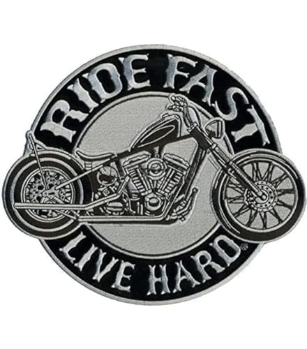 Bestickter Aufnäher Rider Fast Live Hard Motorcycles, Skull, Wappen Logo Decal, kompatibel mit allen Arten von Kleidung, für Westen und Motorradwesten, Durchmesser 20 x 23 cm von Suma Shop