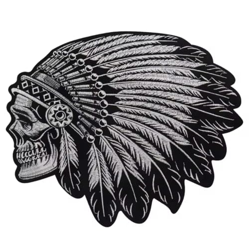 Bestickter Aufnäher zum Aufbügeln, Big Patch – Biker – Skull Indian – Motorrad bestickt, zum Dekorieren von Westen, Jacken oder Kleidung von Suma Shop