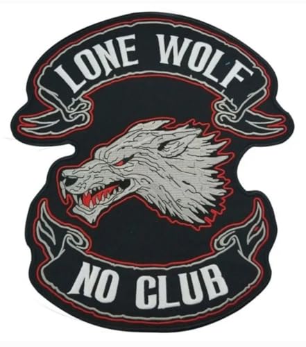 Bestickter Aufnäher zum Aufbügeln – Big Patch – Lone Wolf – No Club XXL für Motorradfahrer zum Besticken auf Pilot Motorcycle, für Motorradweste, Iron On zum Dekorieren von Motorradbekleidung, Jacke von Suma Shop