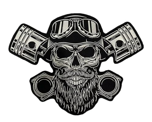 Bestickter Aufnäher zum Aufbügeln – Big Patch – Patch Biker – Punck Skull XXL zum Besticken für Motorradweste, zum Dekorieren von Motorradbekleidung, Jacke von Suma Shop