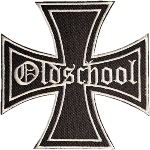 Bestickter Aufnäher zum Aufbügeln oder Aufnähen: Old School " | Malteserkreuz | Malteserkreuz Patch Biker zum Aufnähen / Aufbügeln | Mc-Sticker | DIY Motorradfahrer (Patch Biker) von Suma Shop