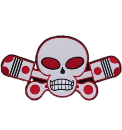 Bestickter Aufnäher zum Aufbügeln oder Aufnähen: " Totenkopf mit Kolben" | Biker Patch zum Aufnähen / Aufbügeln | MC-Sticker für Motorradfahrer | DIY von Suma Shop