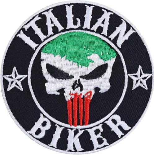 Gestickter Aufnäher zum Aufbügeln oder Aufnähen: "Italian Biker" | Biker Patch zum Aufnähen / Aufbügeln | MC Sticker für Motorradfahrer | DIY von Suma Shop