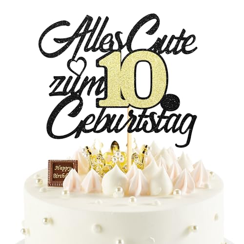 Sumerk 1 Stück 10.Geburtstag Tortendeko Happy 10th Birthday Cake Topper 10.Alles Gute Geburtstag Cake Topper 10 Jahre Torte Kuchen Deko für 10 Geburstagstorte Deko Jungen Mädchen von Sumerk