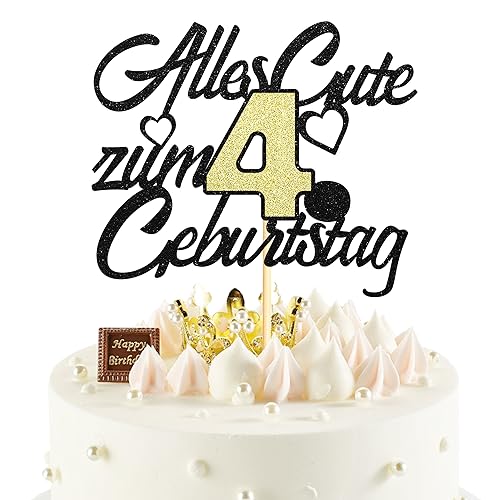 Sumerk 1 Stück 4.Geburtstag Tortendeko Happy 4th Birthday Cake Topper 4.Alles Gute Geburtstag Cake Topper 4 Jahre Torte Kuchen Deko für 4 Geburstagstorte Deko Jungen Mädchen von Sumerk