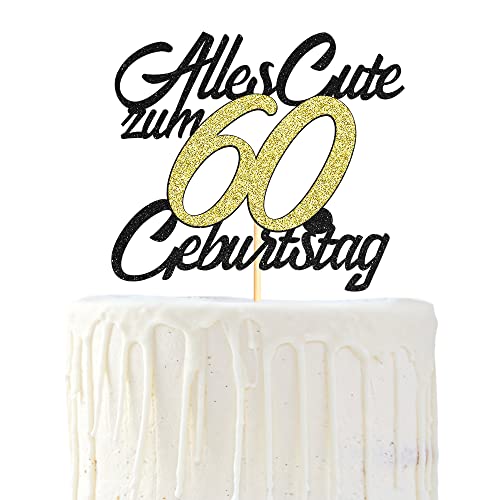 Sumerk 1 Stück 60.Geburtstag Tortendeko Happy 60th Birthday Cake Topper 60.Alles Gute Geburtstag Cake Topper 60 Jahre Torte Kuchen Deko für 60 Geburstagstorte Deko Jungen Mädchen Mann Frau von Sumerk