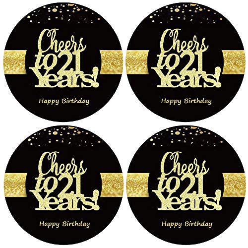 Sumerk 48 Stück Cheers to 21 Sticker große Flaschenaufkleber zum 21. Geburtstag Karten Versiegelungen 5 cm Runde Happy Birthday Party Favors Sticker von Sumerk