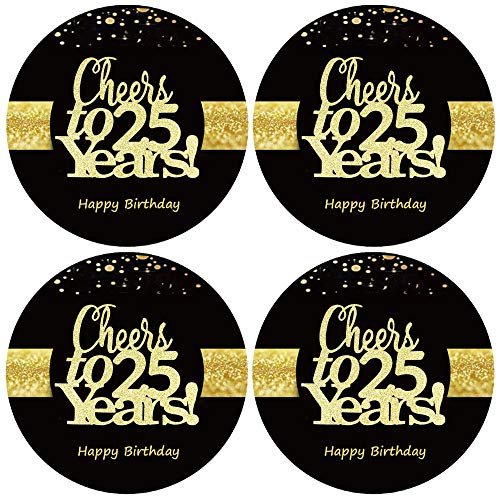 Sumerk 48 Stück Cheers to 25 Sticker große Flaschenaufkleber zum 25. Geburtstag Karten Versiegelungen 5 cm Runde Happy Birthday Party Favors Sticker von Sumerk