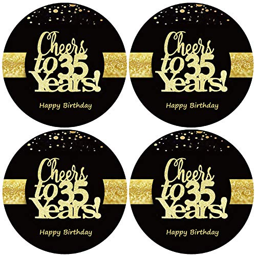 Sumerk 48 Stück Cheers to 35 Sticker große Flaschenaufkleber zum 35. Geburtstag Karten Versiegelungen 5 cm Runde Happy Birthday Party Favors Sticker von Sumerk