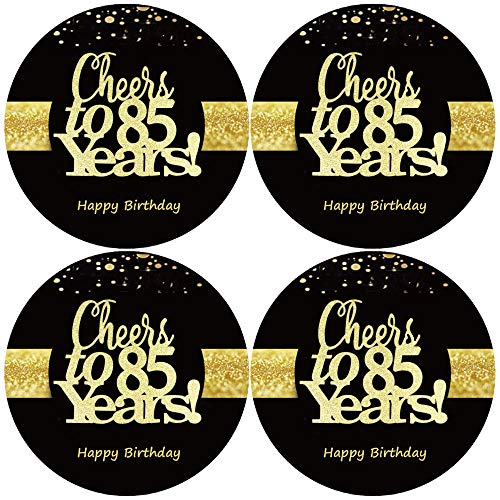 Sumerk 48 Stück Cheers to 85 Sticker große Flaschenaufkleber zum 85. Geburtstag Karten Versiegelungen 5 cm Runde Happy Birthday Party Favors Sticker von Sumerk