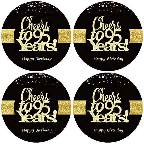 Sumerk 48 Stück Cheers to 95 Sticker große Flaschenaufkleber zum 95. Geburtstag Karten Versiegelungen 5 cm Runde Happy Birthday Party Favors Sticker von Sumerk