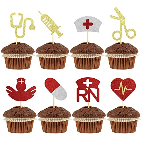 Sumerk Krankenschwester alles Gute zum Geburtstag Cupcake Toppers Glitter medizinische Krankenschwester Thema Cupcake Dekorationen RN Geburtstag Party Supplies - Packung mit 28 von Sumerk