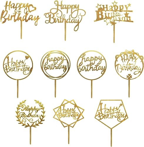 100 Stück Gold Happy Birthday Tortendeko Gold Acryl Kuchen Topper Glitter Geburtstagstorte Dekorationen Double Sided Gold Cake Topper für Kinder Zubehör Dekorationen Figuren Ornamente von Sumotia