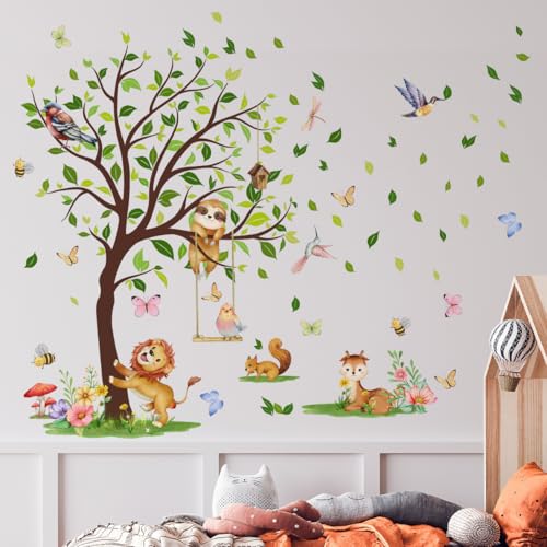 Wandtattoo Cartoon-Tier - 2 Stück Kinderzimmer Dekoration Wandsticker mit 30x90cm Tapete mit Pflanzen Cartoon-Tier Wandsticker für Wandaufkleber für Wohnzimmer und Schlafzimmer von Sumotia