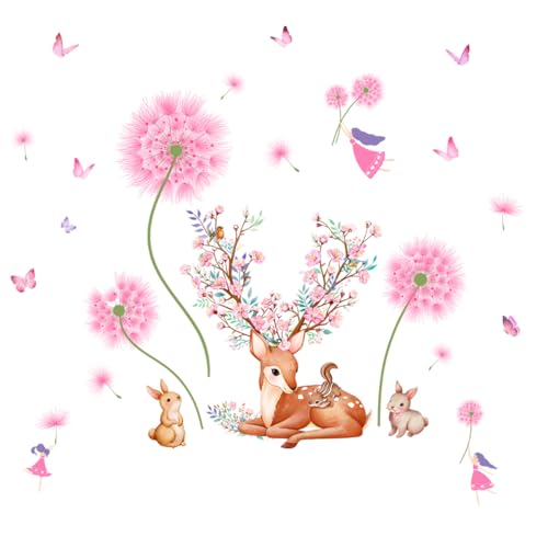 Wandtattoo Pusteblume - 3 Stück Kinderzimmer Dekoration Wandsticker mit 30x90cm Tapete mit Pflanzen Blüten Schmetterlin Wandsticker für Wandaufkleber für Wohnzimmer und Schlafzimmer (Rosa 2) von Sumotia