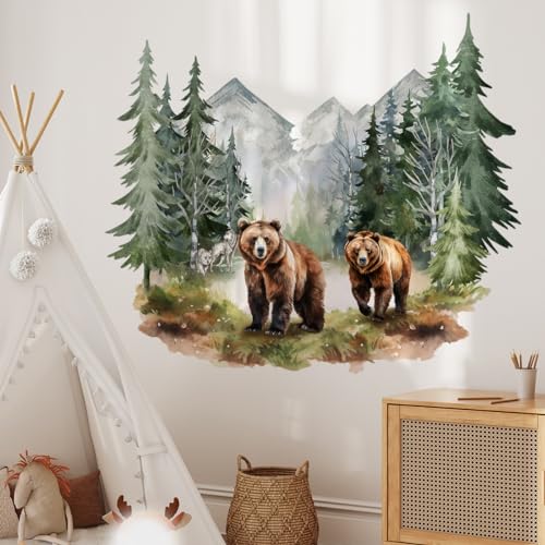 Wandtattoo Waldtiere, 2 Stück Kinderzimmer Dekoration Wandsticker mit 30x90cm Tapete mit Tiermotiven Wald Atmosphäre für Wandaufkleber für Wohnzimmer und Schlafzimmer (Wandtattoo Waldtiere 1) von Sumotia