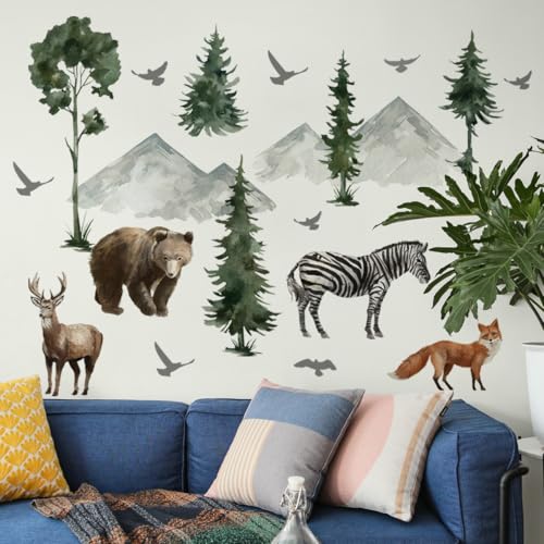 Wandtattoo Waldtiere, 2 Stück Kinderzimmer Dekoration Wandsticker mit 30x90cm Tapete mit Tiermotiven Wald Atmosphäre für Wandaufkleber für Wohnzimmer und Schlafzimmer (Wandtattoo Waldtiere 2) von Sumotia