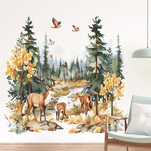 Wandtattoo Waldtiere Hirsch Wandaufkleber Kinderzimmer Wandaufkleber Bäume Wandaufkleber Natur Wandkunst Dekor für Kinderzimmer Schlafzimmer Wohnzimmer von Sumotia