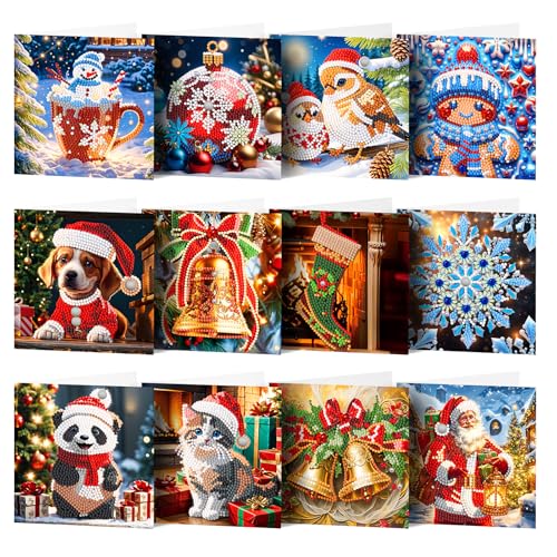 12er Set DIY Diamond Painting Grußkarten Set Ostern, Christmas Diamond Painting Greeting Cards Osternkarten for Kinder & Erwachsene (Weihnachten-12er Set I) von Sumshy