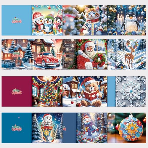 12er Set DIY Diamond Painting Grußkarten Set Ostern, Christmas Diamond Painting Greeting Cards Osternkarten for Kinder & Erwachsene (Weihnachten-12er Set J) von Sumshy