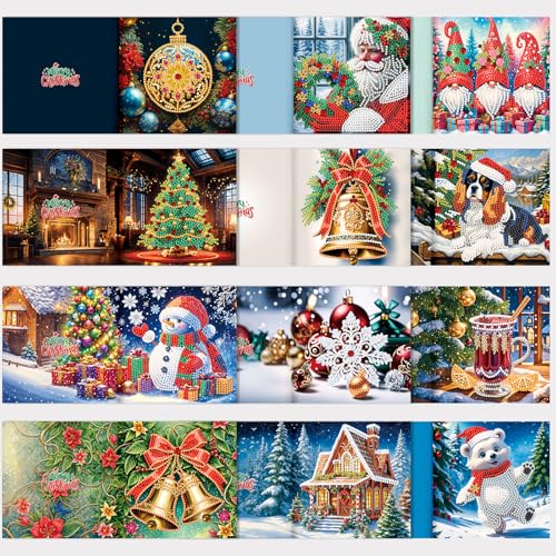 12er Set DIY Diamond Painting Grußkarten Set Ostern, Christmas Diamond Painting Greeting Cards Osternkarten for Kinder & Erwachsene (Weihnachten-12er Set K) von Sumshy